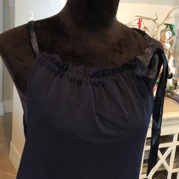 Cassis stretch halter dress, deep navy with black ribbon top, size medium - Picture 2 of 8